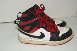 Nike Air Jordan 1 Mid Black Toe White Red Shoes DQ8424-106 Youth Size 2 ... - $59.39