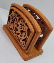 Vintage Handcrafted Wooden Napkin Letter Holder Ornate Carved Solid Wood USA - £13.91 GBP