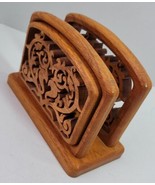 Vintage Handcrafted Wooden Napkin Letter Holder Ornate Carved Solid Wood... - £13.86 GBP