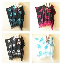 KG44 Hibiscus Batik Tunic Plus Kaftan Poncho Hippy Women Blouse Top up t... - $24.90