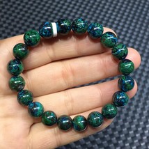 Natural Blue Green Malachite Azurite Power Green Blue Bracelet 9.7mm Round Beads - £102.97 GBP