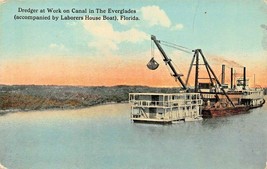 Florida~Dreger At Work On Canal In EVERGLADES-LABORERS House Boat Postcard - £11.76 GBP