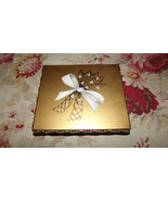 Vintage Gold Tone  METAL Jewelry Box 1950s HANDPAINTED RIBBONS DESIGN - €14,32 EUR