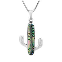 Resilient Desert Cactus Plant Abalone Shell Sterling Silver Pendant Necklace - £16.73 GBP