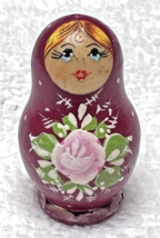 Vintage Hand Painted Russian Doll Just 1 5/8 Inches Red Pink Flower - $8.42