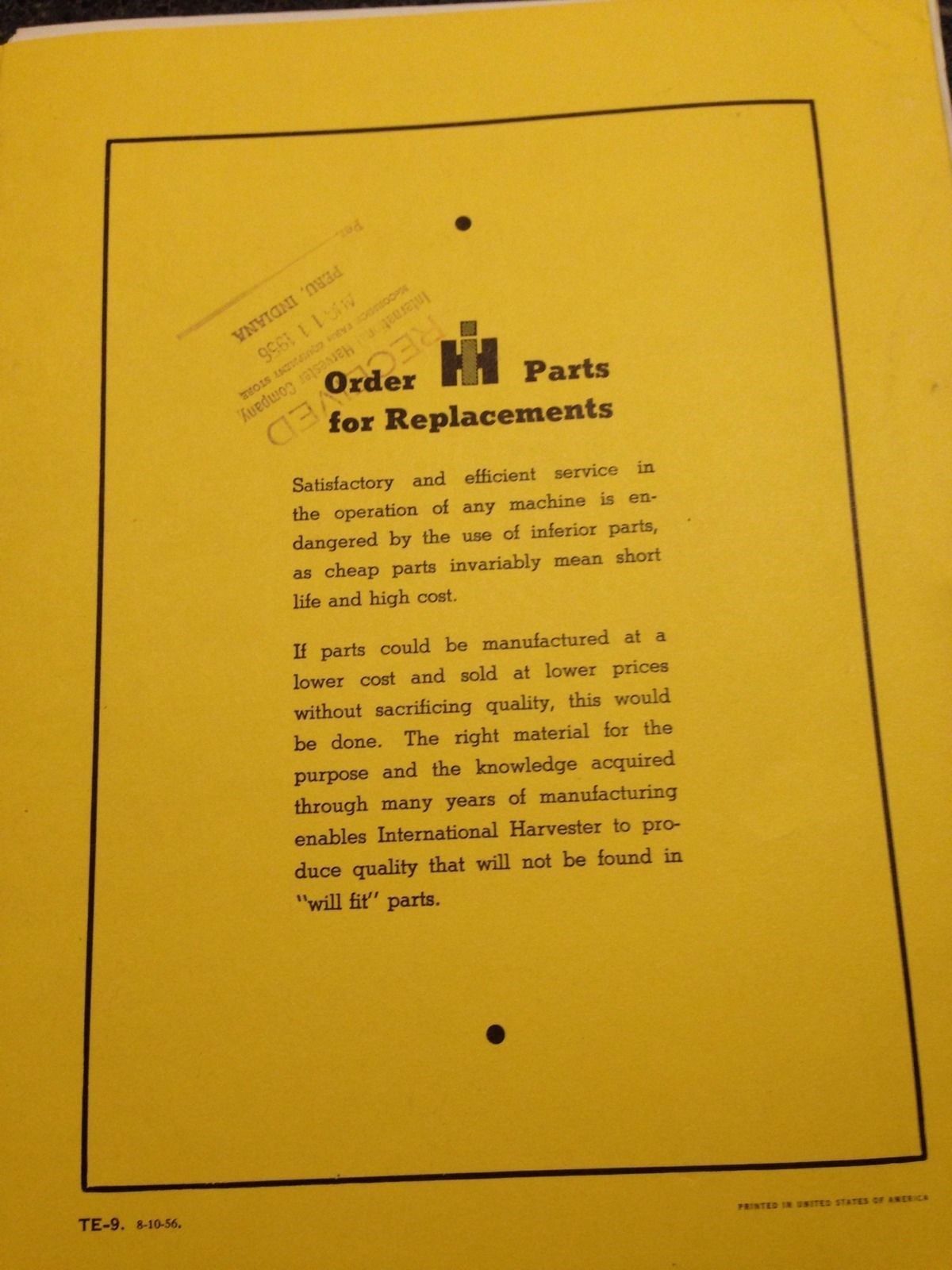 International Harvester Parts Catalog TE9 Model 24 Bulldozers