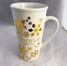 Godiva 2015 Christmas Holiday 15 Oz mug white gold snowflakes California... - $8.99