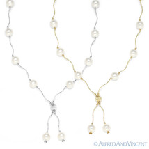 8mm White Freshwater Pearl Ladies Beaded Y-Necklace in 14k Yellow or White Gold - £247.08 GBP