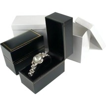 2 Black Leather Bracelet Watch Boxes Gift Displays - £10.34 GBP
