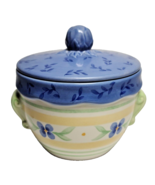 Pfaltzgraff Summer Breeze Sugar Bowl with Lid 5&quot; Tall Yellow, Green &amp; Bl... - $14.89