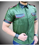 Mens Genuine Leather Police Uniform Style Shirt Short Sleeves Gay Leathe... - $1,793.77 MXN