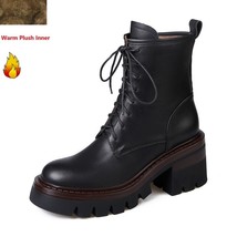  retro style street shoes woman side zippers round toe cowhide platform boots for women thumb200