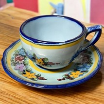 Vintage Vestal Alcobaca Cup &amp; Saucer Hand Painted Pottery Multi Color Po... - $15.00