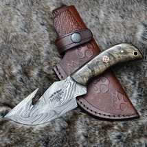 Cyclone Damascus Gut Hook Knife with Ram Horn handle - $45.00