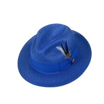 Men's Milani Straw Braided Fedora Hat Soft Crushable FDS-002 Solid Royal Blue image 2