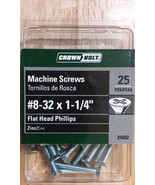 25-Pc Machine Screws #6-32 x 1-1/4&quot; Phillips Flat Head Zinc Crown Bolt 3... - $7.70