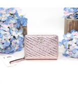 Tory Burch Kira Metallic Moto Quilt Sparkle Pink Leather Small Zip Walle... - $192.56