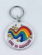 Vintage Keys To Happiness Rainbow Stars Acrylic Round Keychain Key Ring - $15.88