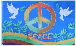 Peace Doves Tie Dye 3&#39;X5&#39; 68DNYLON 2 Doves &quot;Peace&quot; Under Tie Dye Peace Sign Flag - £5.49 GBP
