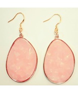 Pink quartz oval dangle earrings with gold trim - £9.43 GBP