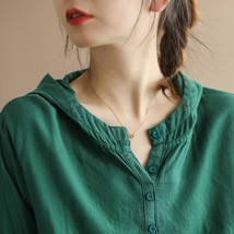 Vintage Spring Solid Cotton And Linen Women T-shirts New Pocket V-neck Hoodes Lo - £111.23 GBP