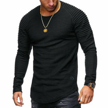 Mens Athletic Workout T Shirt Long Sleeve Tee Top Black Muscle Gym Large-XLarge - £14.83 GBP