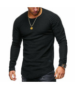 Mens Athletic Workout T Shirt Long Sleeve Tee Top Black Muscle Gym Large... - £14.80 GBP