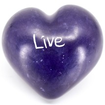 Vaneal Group Hand Carved Soapstone 2-Sided Purple &quot;Live&quot; Heart Paperweight - £7.95 GBP
