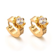 Vnox CZ Stud Earrings for Women Gold Color Stainless Steel brincos earings fashi - £6.58 GBP