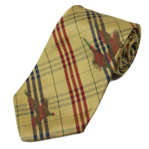 LT Designs Men&#39;s Silk Twill Tie Colorful Flying Mallard Print Metallic Gold - £14.85 GBP