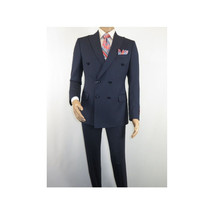 Men Suit BERLUSCONI Turkey 100% Italian Wool 180's Double Breasted #Ber32 Navy image 2