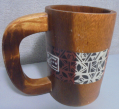 Wooden Mug Tiki African and Voodoo Masks Print Tribal Hawaiian Polynesia... - $9.85