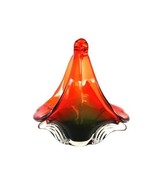 Vintage Mid Century orange &amp; green art glass basket  - $69.99