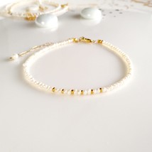 Dainty pearl bracelet,pearl gold filled bracelet for woman,pearl boho bracelet b - £29.77 GBP