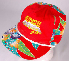EMICH CO SOUTH Trucker Hat-Red Hawaiian Print-Floral-Snapback-Rope Bill-Vtg - $24.39