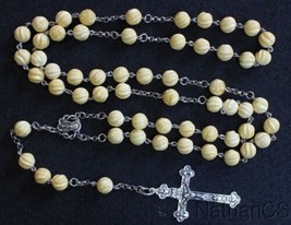 Vintage Catholic Rosary Carved Baltic Amber &amp; Sterling in Leather &amp; Ster... - £783.44 GBP