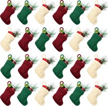 Lot of 24 Mini Knit Christmas Stockings Ornaments Decor Wine Red Beige Green - £9.30 GBP