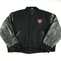 Vintage Wild Things Varsity Jacket Mens Extra Large Black Leather Wool S... - $46.74