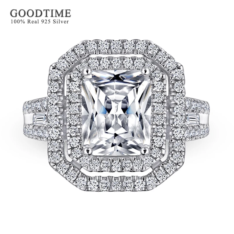 Luxury 100% 925 Sterling Silver Ring For Woman Bride Wedding Ring Square Zircon  - £28.15 GBP