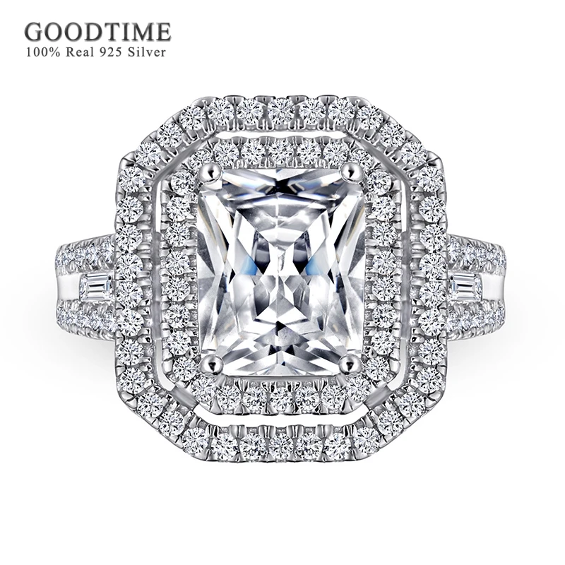 Luxury 100% 925 Sterling Silver Ring For Woman Bride Wedding Ring Square Zircon  - £27.00 GBP