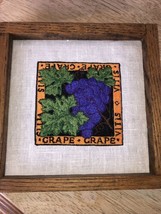 Machine Embroidered Grape Picture On Linen With Wood Frame 6 X 6 - £18.96 GBP