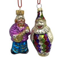 2 Colorful Glass Clown Figure Christmas Ornaments Signed Pier 1 &amp; lit - £10.24 GBP