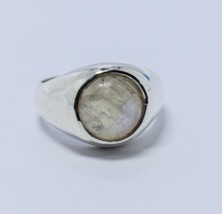 Rainbow Moonstone Mens Ring Signet Ring Blue Flash Moonstone Ring 925 Solid Ster - £108.50 GBP
