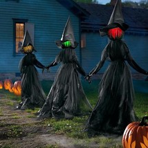 Halloween Decorations, 6 Ft Set Of 3 Light Up Halloween Witch With Stake... - $80.74