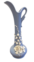 Vase Lefton Pitcher Bud Blue with White Flowers #2177 Orginal Sticker Ce... - £13.86 GBP