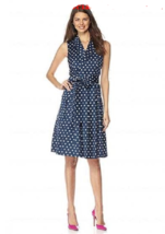New Anne Klein Cotton Navy Blue White Polka Dots Fit And Flare Dress Size 12 $99 - £81.58 GBP