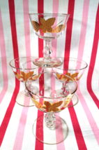 Vintage 1950&#39;s Libbey Golden Leaf 4pc Modern Gold Rimmed Champagne Coupe Glasses - $18.00