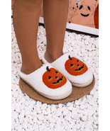 White Halloween Pumpkin Print Plush Slippers (Runs Small, Size Up) - $160.63 MXN