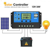 30A Solar Panel Battery Charge Controller 12V/24V Lcd Regulator Auto Dual Usb Us - £16.60 GBP