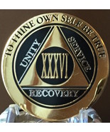 36 Year AA Medallion Black Gold Plated Bi-Plate Alcoholics Anonymous Chi... - $19.98